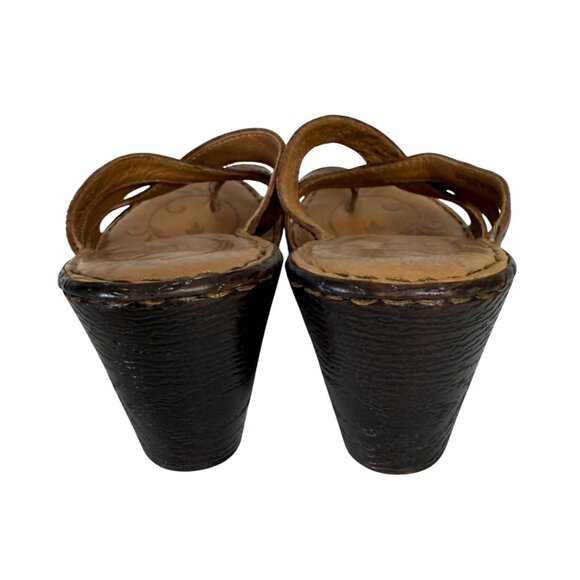 Born Leather Wedge Sandals Size 9 Brown Criss Cross Straps Open Toe Comfortable - Picture 4 of 13